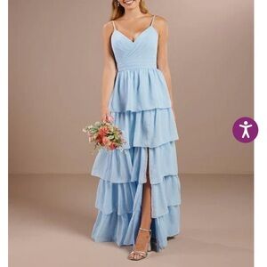 Christina Wu 22188 Light Blue Tiered Ruffle Maxi Dress with Spaghetti Straps